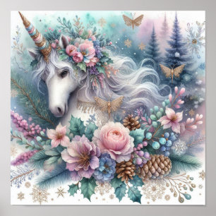 Póster Escena mágica unicornio de invierno 1