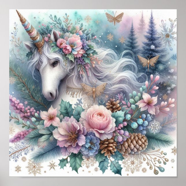 Póster Escena mágica unicornio de invierno 1 (Frente)
