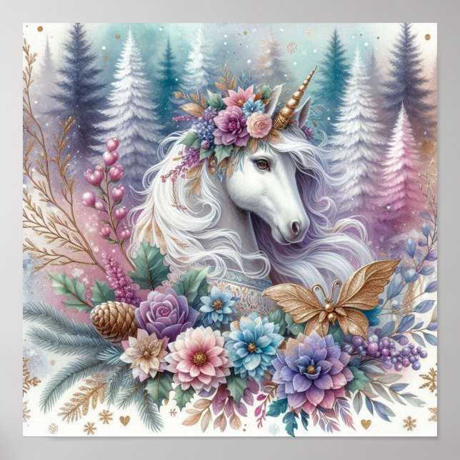 Póster Escena mágica unicornio de invierno 3 (Frente)
