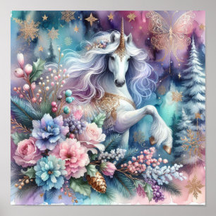 Póster Escena mágica unicornio de invierno 4