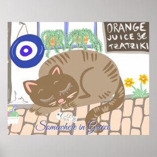 Póster Escena mediterránea personalizada de gato en taver