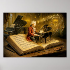 Póster Escena musical de Mozart en un libro clásico