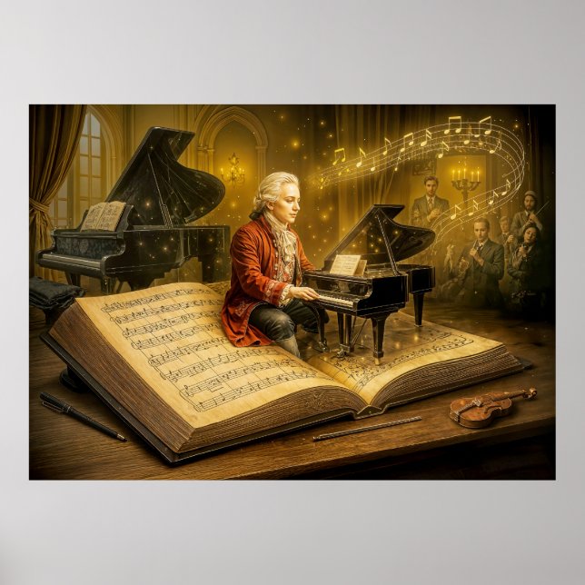 Póster Escena musical de Mozart en un libro clásico (Frente)