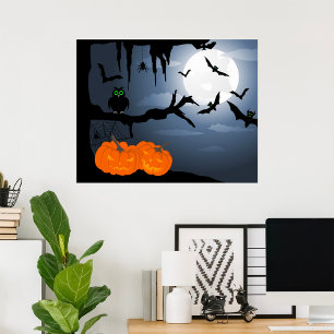 Póster Escena nocturna de Halloween de fantasía