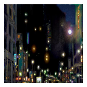 PÓSTER ESCENA NOCTURNA DE LA CALLE DE LA CIUDAD