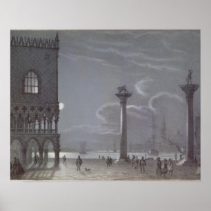 Póster Escena Nocturna del Palazzo Ducale y de los Dos Co