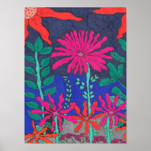 Póster Escena nocturna en el jardín de flores