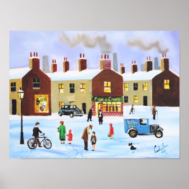 Póster Escena nostálgica de la calle de invierno inspirad (Frente)