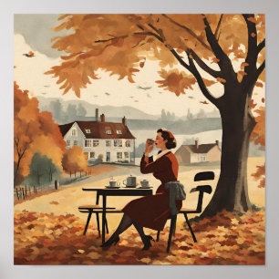 Póster Escena otoñal con una mujer de los años 50