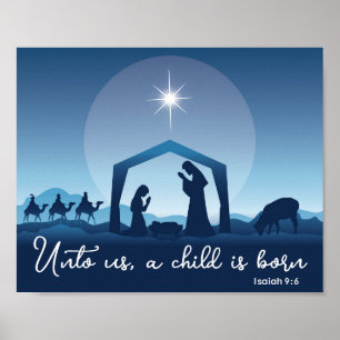 Póster Escena religiosa de Navidad Natividad Azul Cristia