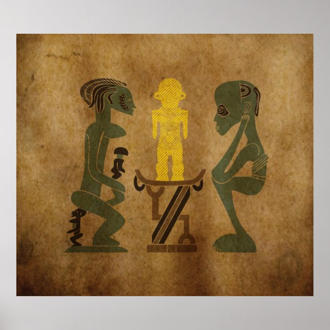 Póster escena ritual de guerrero de tribu tallado en roca (Frente)