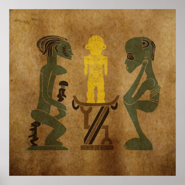 Póster Escena ritual de roca tribal africana tallada (Frente)