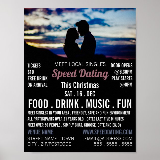 Póster Escena romántica, anuncio de evento de citas rápid (Frente)
