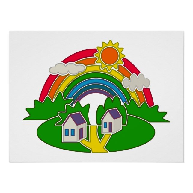 Póster Escena rural personalizado con arcoiris y casa de  (Anverso)