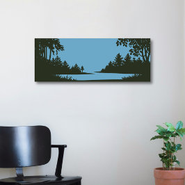 Póster Escena rústica de la naturaleza con cuerpo de agua