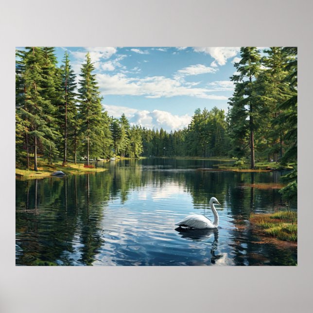 Póster Escena serena del lago con cisne (Frente)