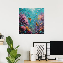 Póster Escena submarina de sirena encantada