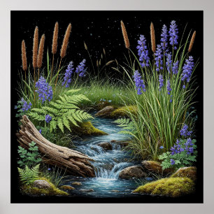 Póster Escena tranquila del arroyo del bosque relajante