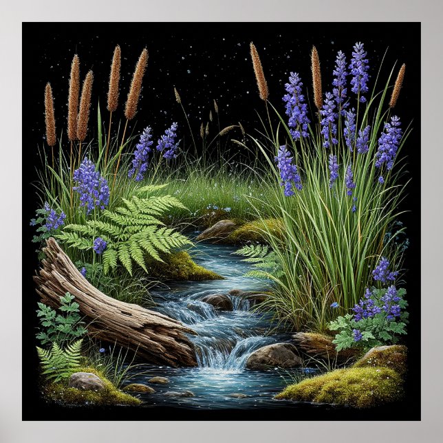 Póster Escena tranquila del arroyo del bosque relajante (Frente)