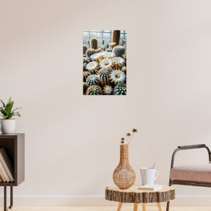 Póster Escena vibrante del desierto, cactus altos, siluet