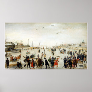 Póster Escenario de Hendrick Avercamp en un canal congela