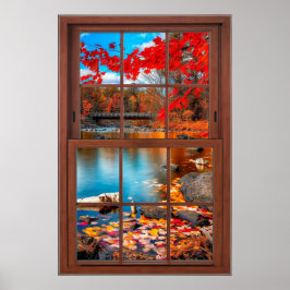 Póster Escenario de la ventana de imágenes de otoño - Ilu