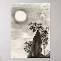 Escenario de luna de la noche japonés sumi-e