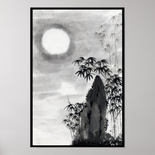 Póster Escenario de luna nocturna japonés vintage clásico