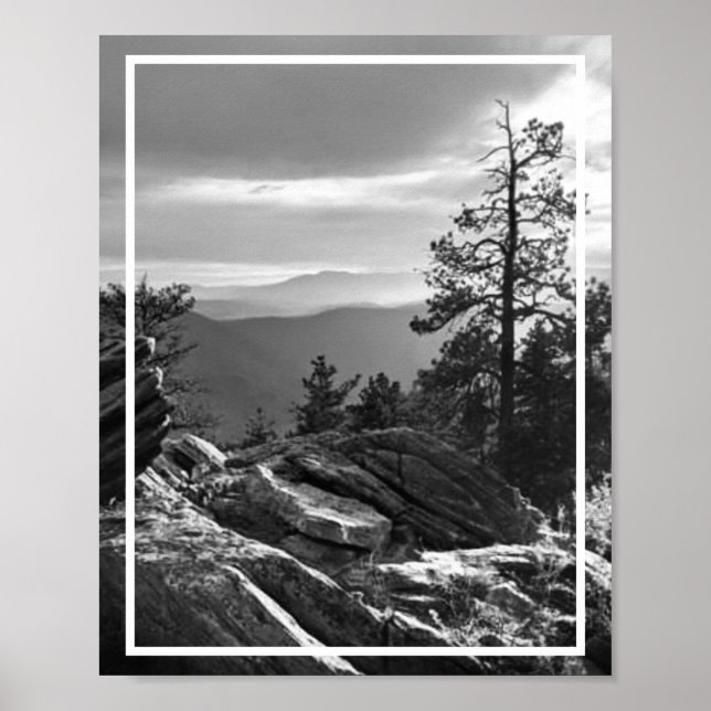 Póster Escenario de Montaña Colorado Blanco y Negro (Frente)