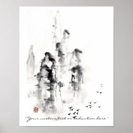 Póster Escenario de montaña de tinta sumi-e chinesa clási