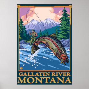 Póster Escenario de pesca de mosca - Río Gallatin, Montan