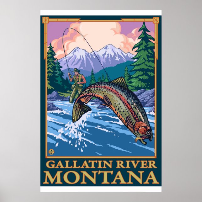 Póster Escenario de pesca de mosca - Río Gallatin, Montan (Frente)