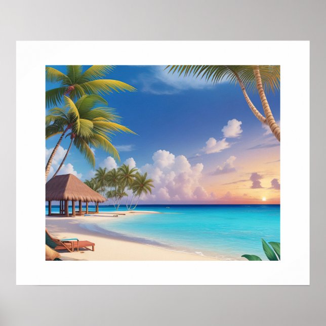 Póster Escenario de playa Art Ocean Poster enmarcado (Frente)