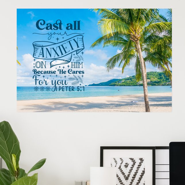 Póster Escenario de playa tropical, 1 Peter 5:7 Verso de  (Subido por el creador)