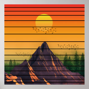 PÓSTER ESCENARIO DE PUESTA DE SOL VINTAGE DE NATURALEZA D