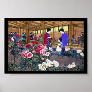 Póster Escenario japonés de flores de jardín oriental de 