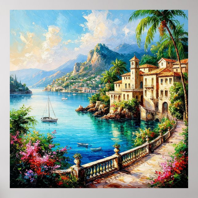 Póster Escenario pueblo costero del Mediterráneo (Frente)