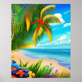 Póster Escenario Tropical Beach Palm Tree
