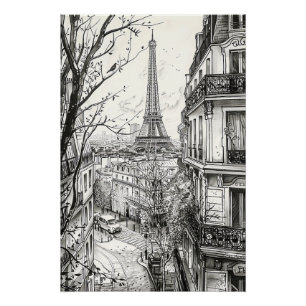 Póster Escenas parisinas dibujadas a mano
