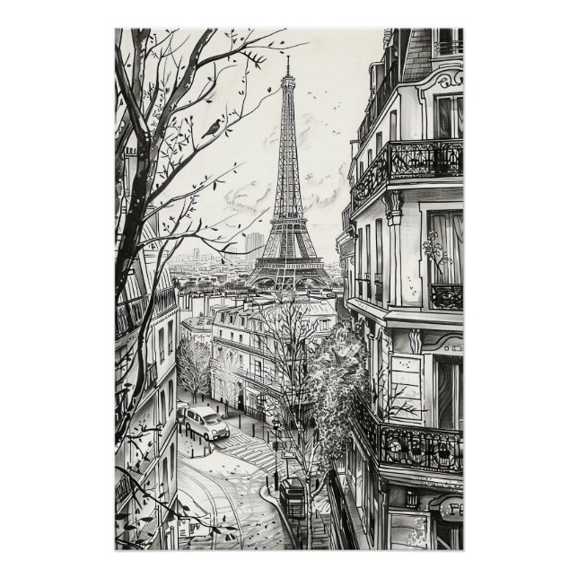 Póster Escenas parisinas dibujadas a mano (Anverso)
