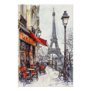 Póster Escenas parisinas dibujadas a mano