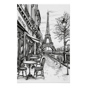 Póster Escenas parisinas dibujadas a mano