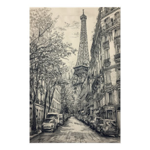Póster Escenas parisinas dibujadas a mano