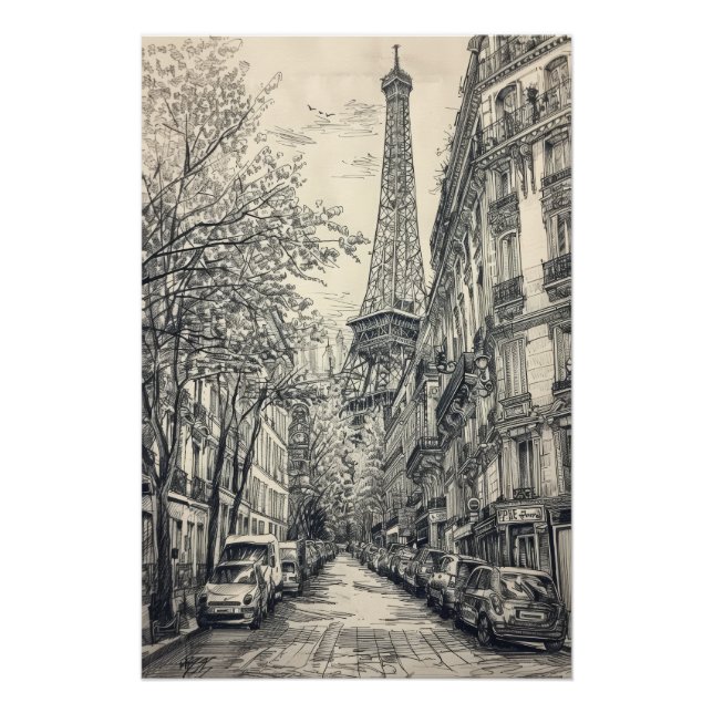 Póster Escenas parisinas dibujadas a mano (Anverso)