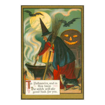 Escoba de Bruja Caldero Jack O Lantern Murciélago