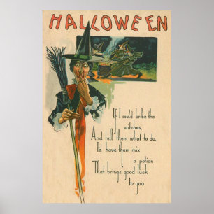 Póster Escoba de Caldero de Bruja Noche de Brujería