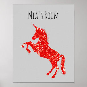 Póster Escoba de criatura mística de Unicornio roja