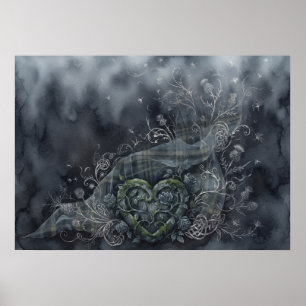 Póster escocés de rosa celta de tartán oscuro cora