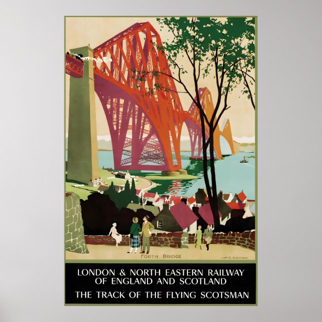 Póster Escocia Antigua Puente Forth Ferrocarril Viajes (Frente)