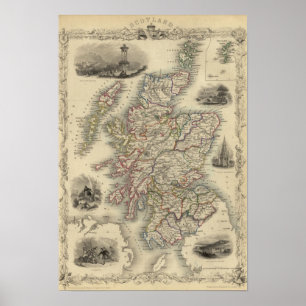 Póster Escocia con el mapa de inserción de las Islas